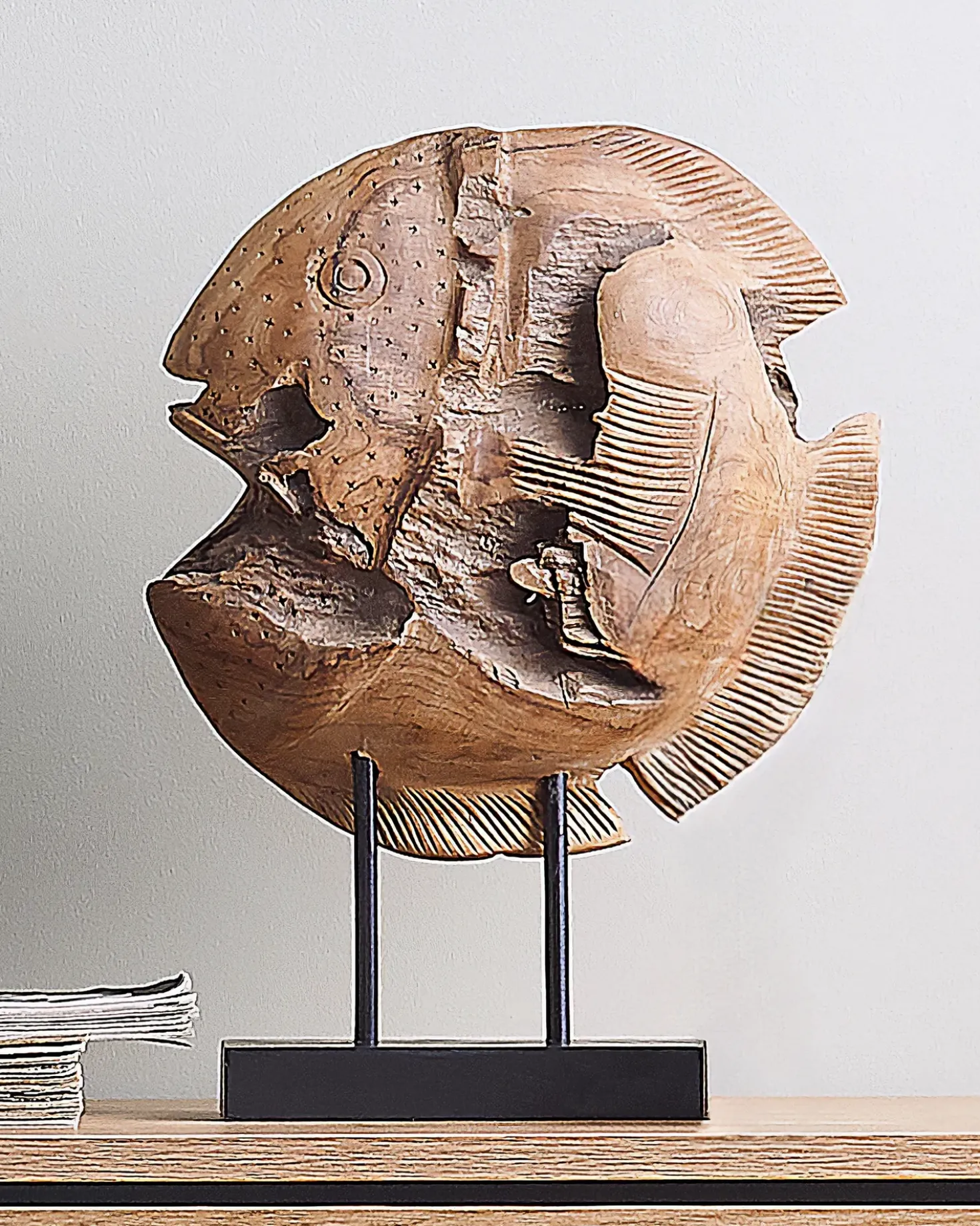 Accessorio decorativo Pesce PLAICE FISH Legno di teak Marrone