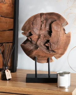 Accessorio decorativo Pesce PLAICE FISH Legno di teak Marrone