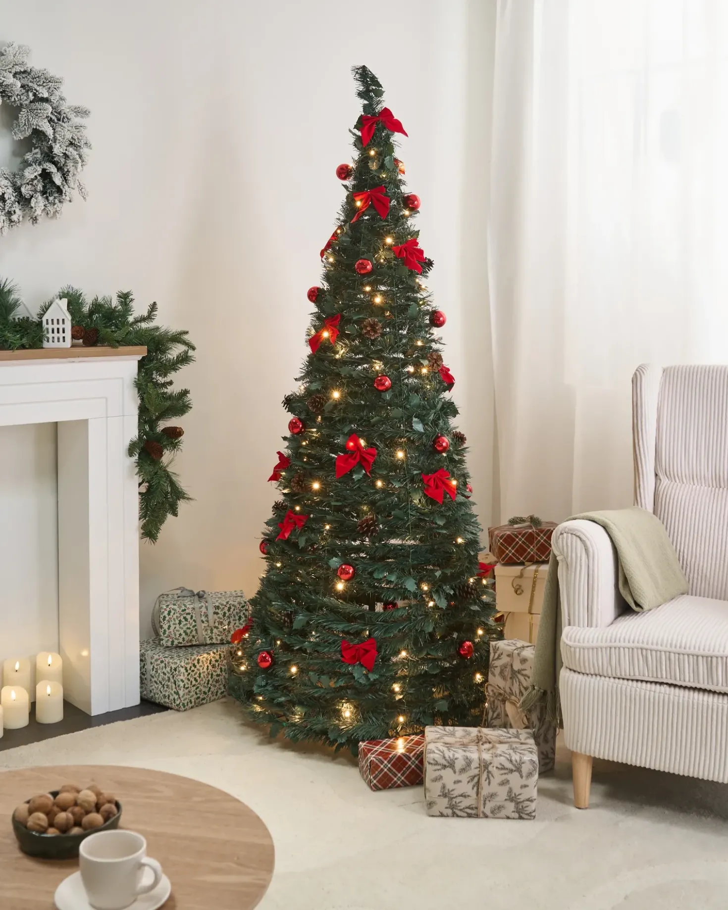 Albero di Natale artificiale Pieghevole LED PINEORA 185 cm Verde