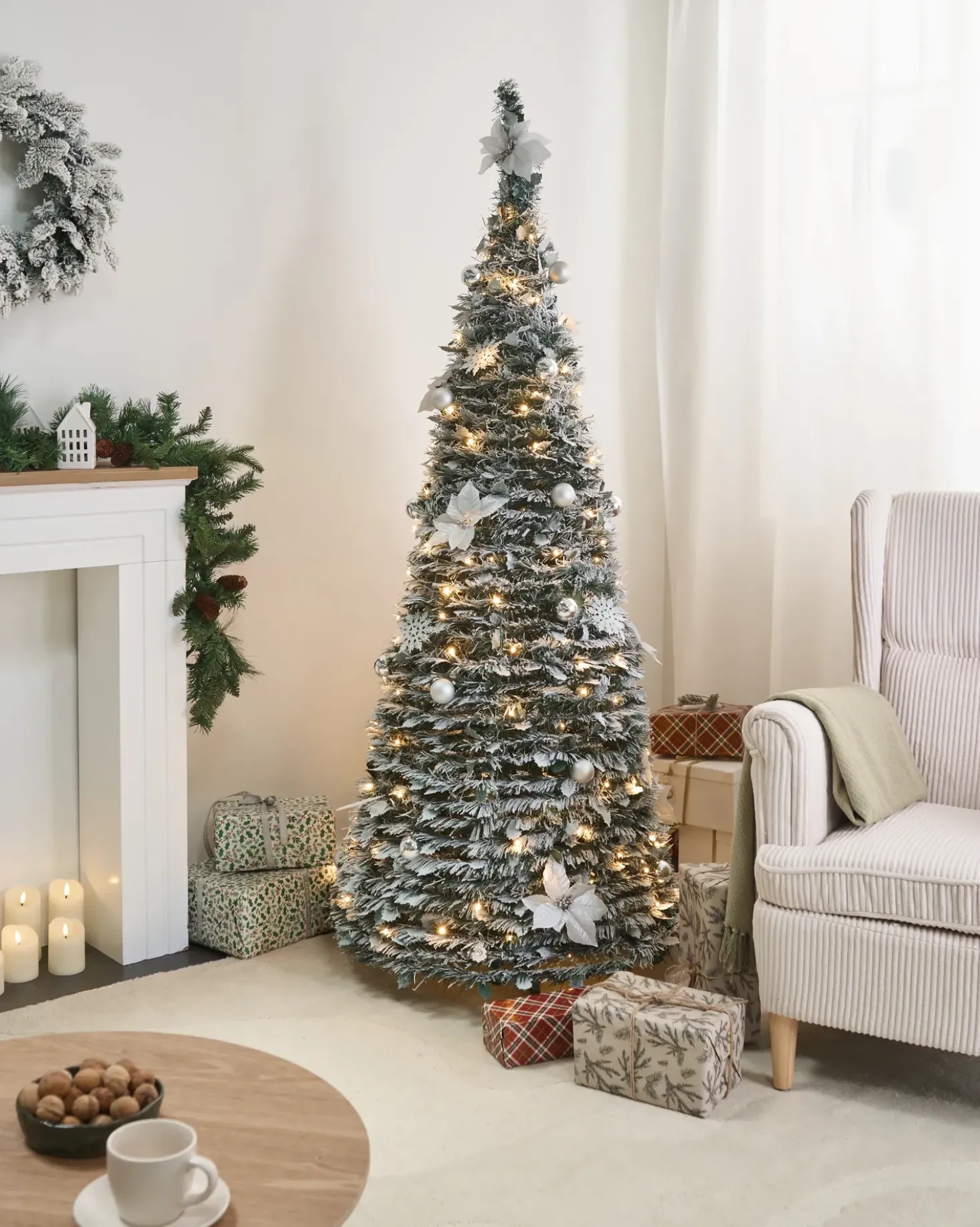 Albero natalizio innevato Pieghevole LED FIRVANA 185 cm Bianco