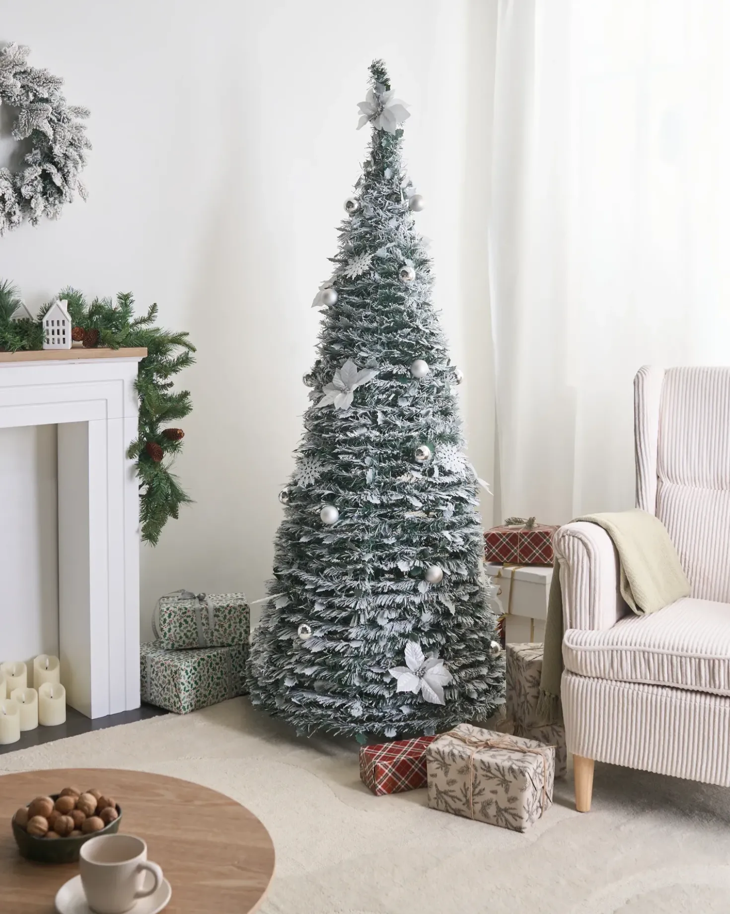 Albero natalizio innevato Pieghevole LED FIRVANA 185 cm Bianco