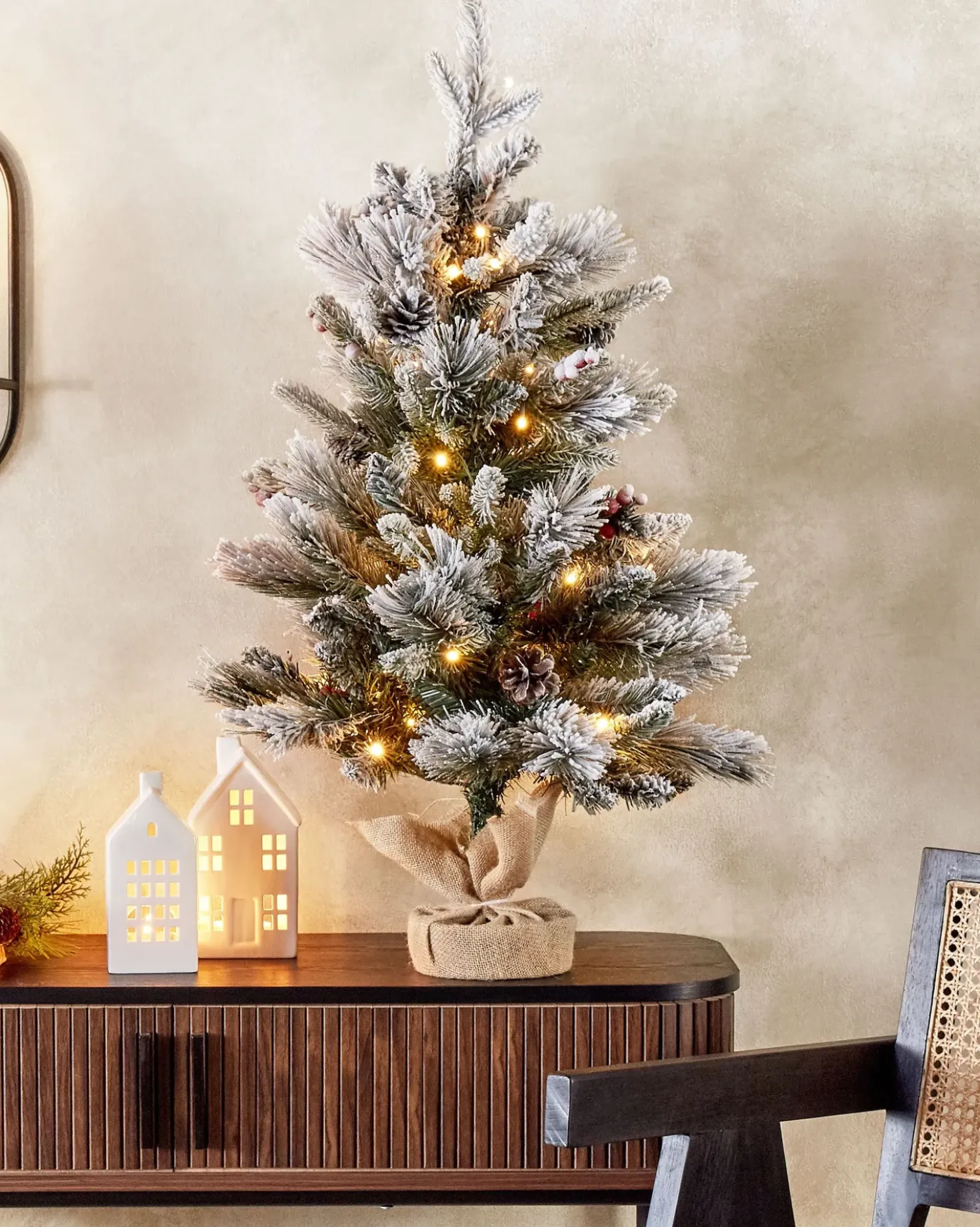 Albero natalizio innevato LED MALIGNE 90 cm Bianco