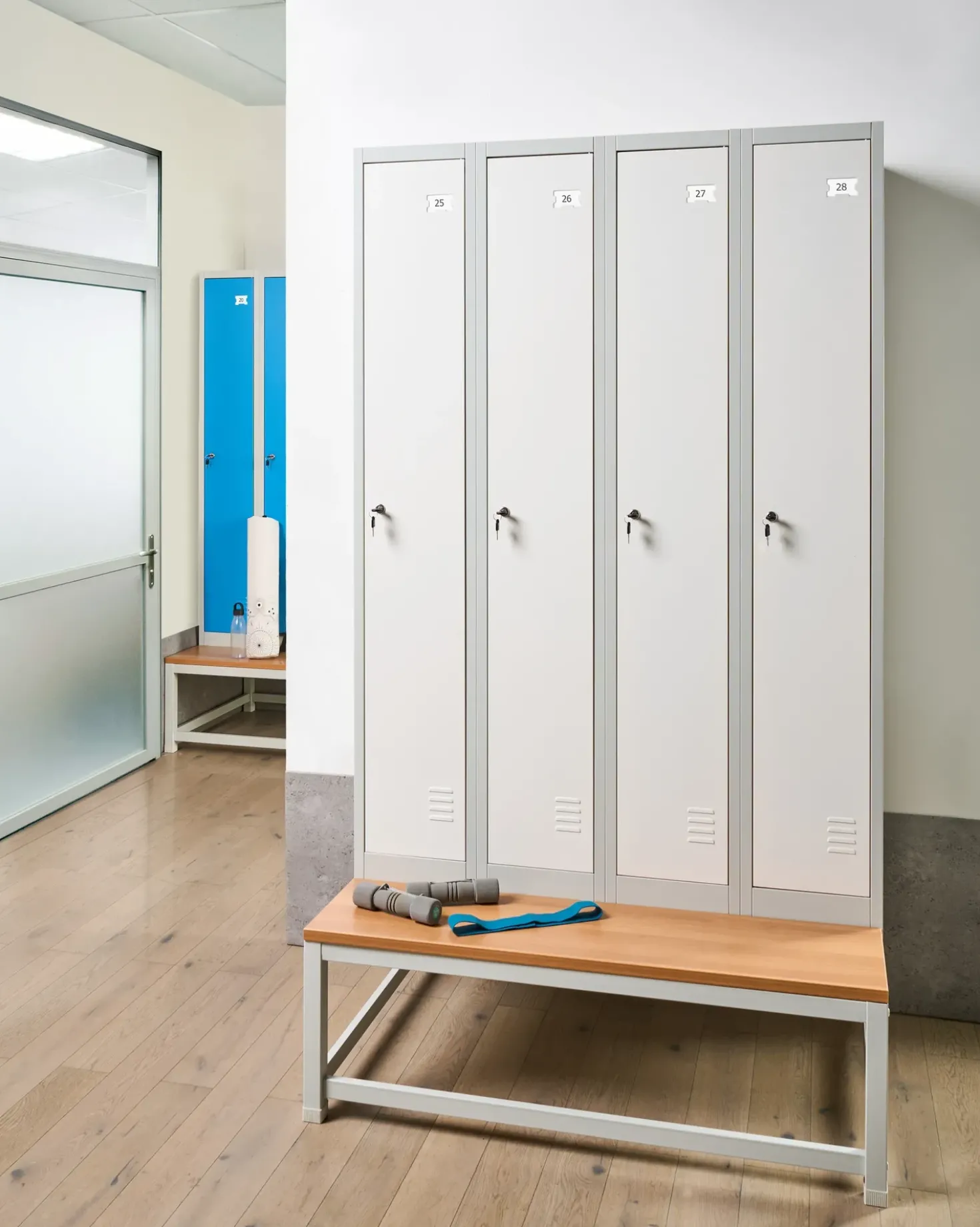 Armadietto a 4 porte con panca ATHLETE Metallo Grigio/Bianco