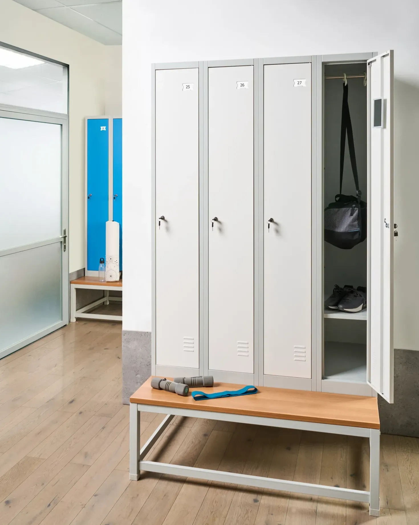 Armadietto a 4 porte con panca ATHLETE Metallo Grigio/Bianco