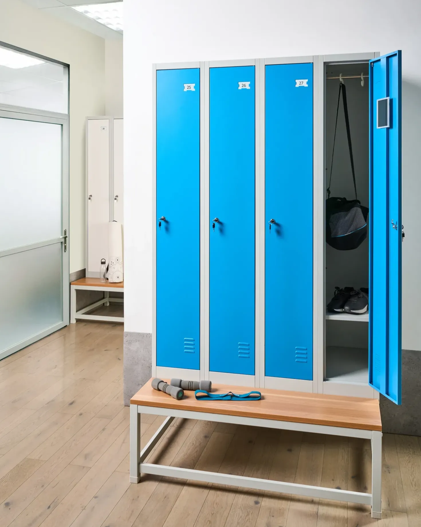 Armadietto a 4 porte con panca ATHLETE Metallo Grigio/Blu