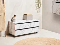Armadietto da bagno TERESINA con ruote 80 cm Marmo bianco
