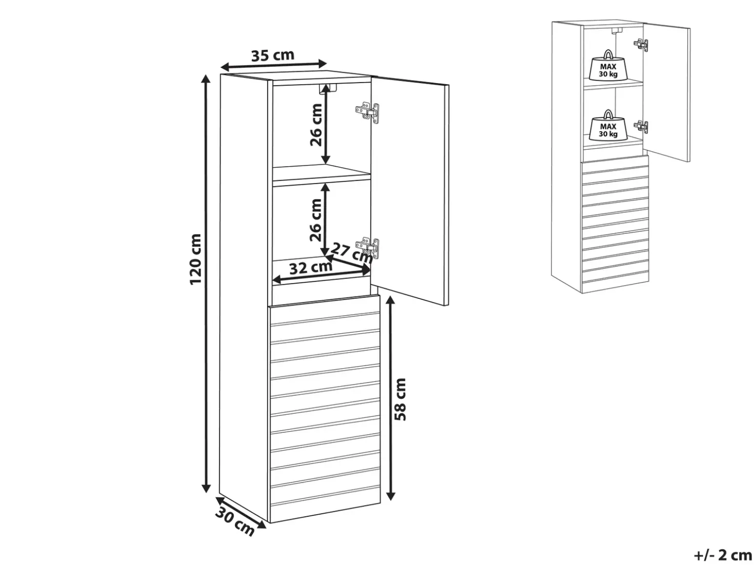 Armadio a muro per il bagno URUCU 35 cm Marrone chiaro