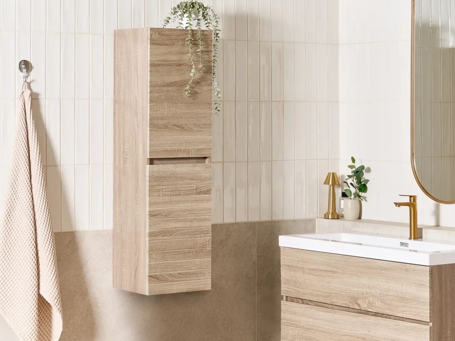 Armadio a muro per il bagno URUCU 35 cm Marrone chiaro