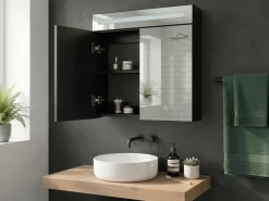 Armadio a muro per specchio da bagno LED JARAMILLO 60 cm 60 cm Nero