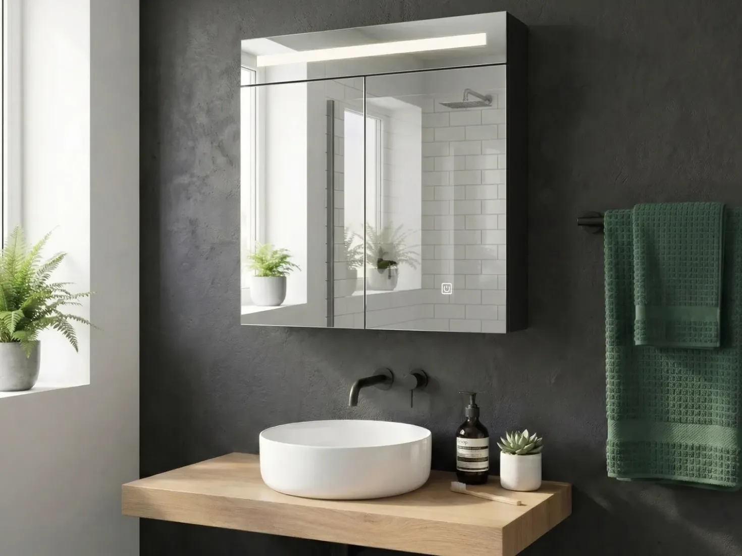 Armadio a muro per specchio da bagno LED JARAMILLO 60 cm 60 cm Nero