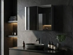 Armadio a muro per specchio da bagno NAVARRA 60 cm 60 cm Nero
