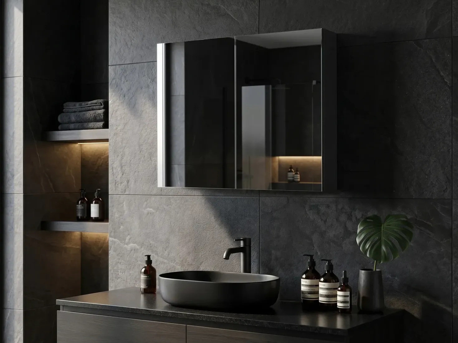 Armadio a muro per specchio da bagno NAVARRA 60 cm 60 cm Nero