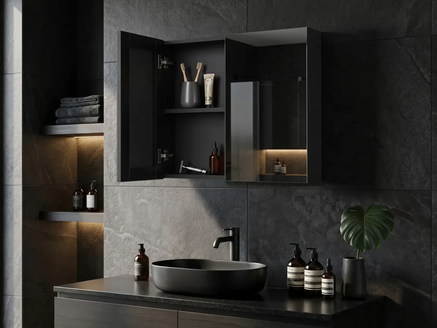 Armadio a muro per specchio da bagno NAVARRA 60 cm 60 cm Nero