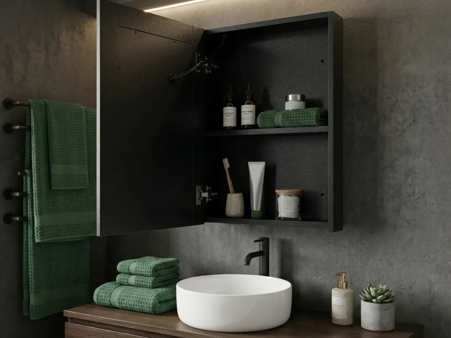 Armadio a muro per specchio da bagno LED CONDOR 40 cm 60 cm Nero