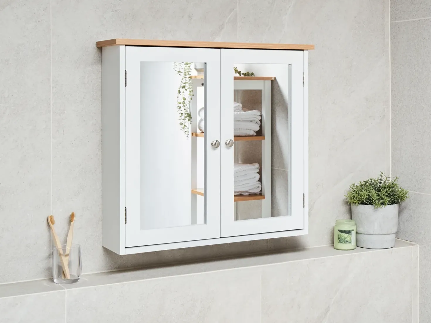 Armadio a muro per specchio da bagno ALAMOS 65 cm 60 cm Bianco