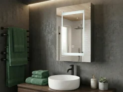 Armadio a muro per specchio da bagno LED MALASPINA 40 cm 60 cm Nero