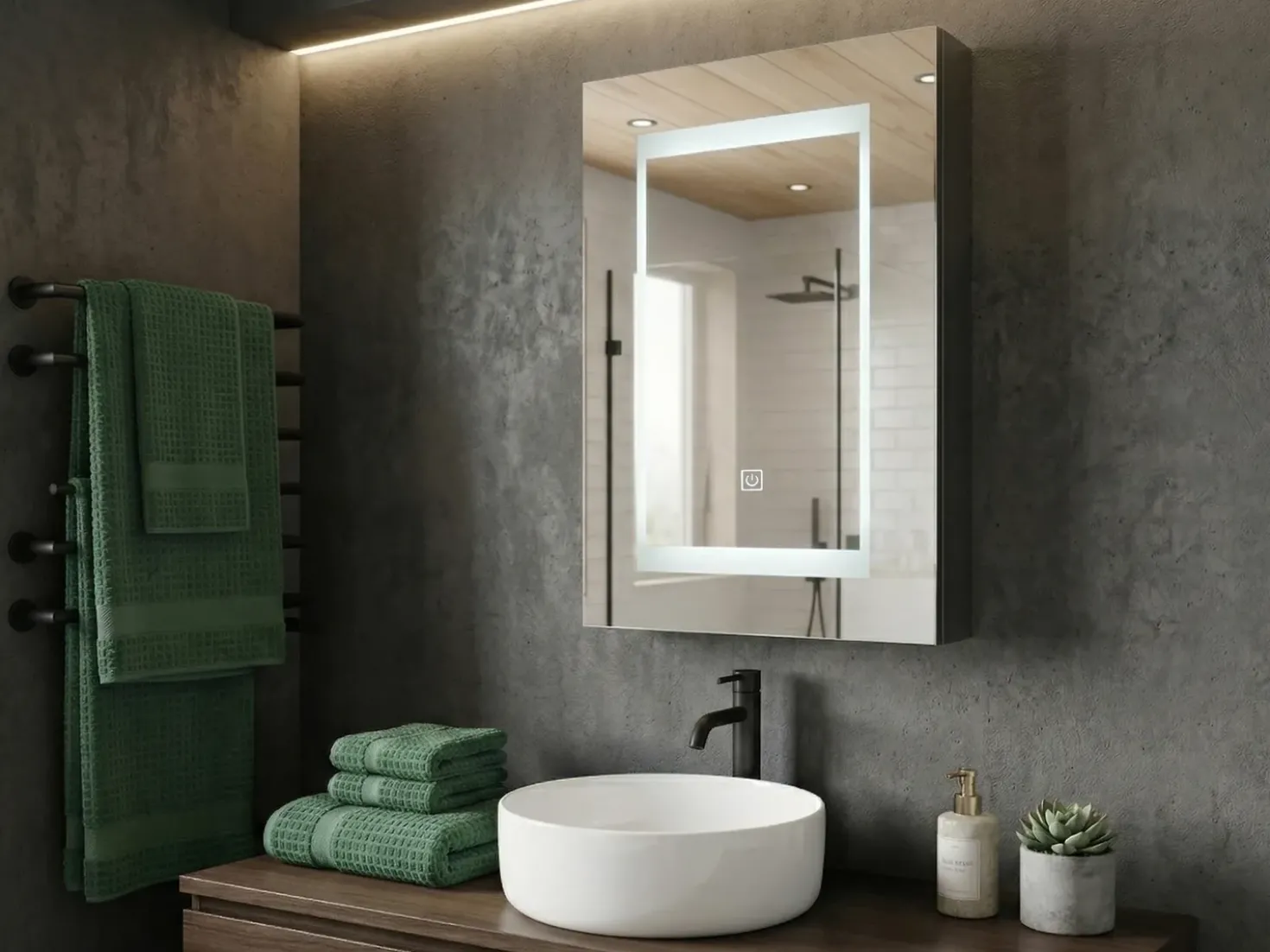 Armadio a muro per specchio da bagno LED MALASPINA 40 cm 60 cm Nero