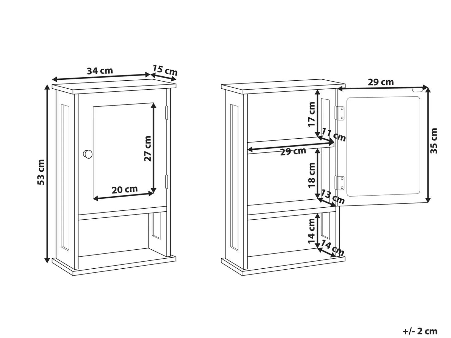 Armadio a muro per specchio da bagno HUILA 34 cm 53 cm Bianco