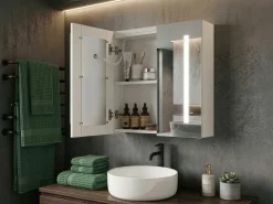 Armadio a muro per specchio da bagno LED CHABUNCO 60 cm 60 cm Bianco