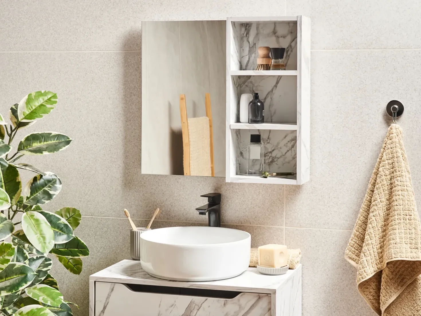 Armadio a muro per specchio da bagno JOINVILLE 60 cm 54 cm Marmo bianco