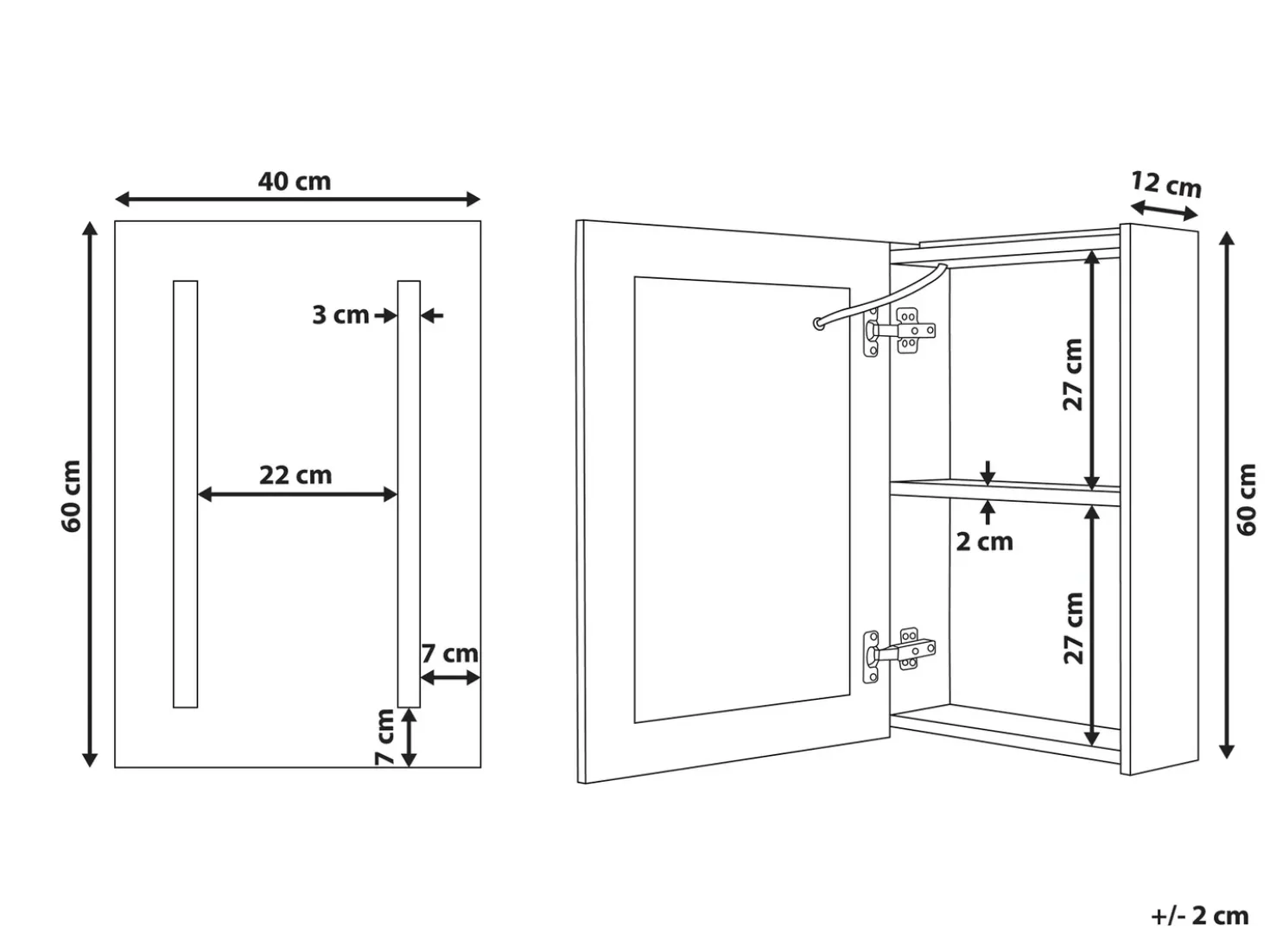 Armadio a muro per specchio da bagno LED CAMERON 40 cm 60 cm Nero