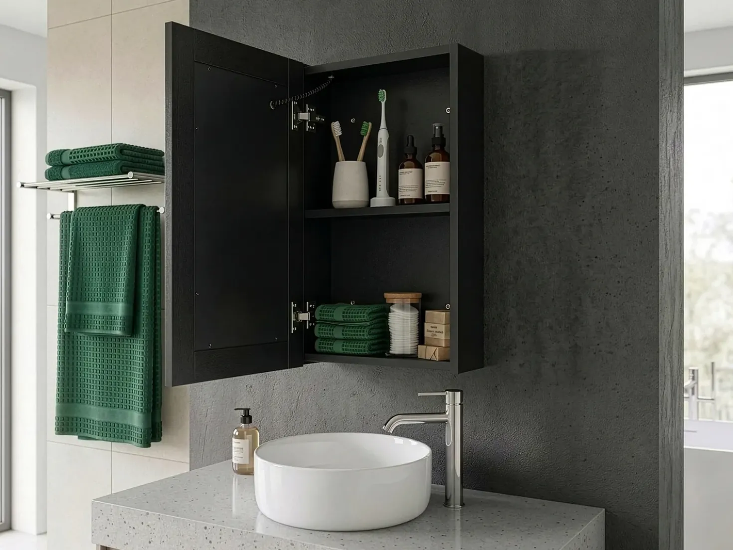 Armadio a muro per specchio da bagno LED CAMERON 40 cm 60 cm Nero