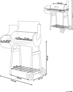 Barbecue a carbonella SATAH con affumicatore Metallo Nero