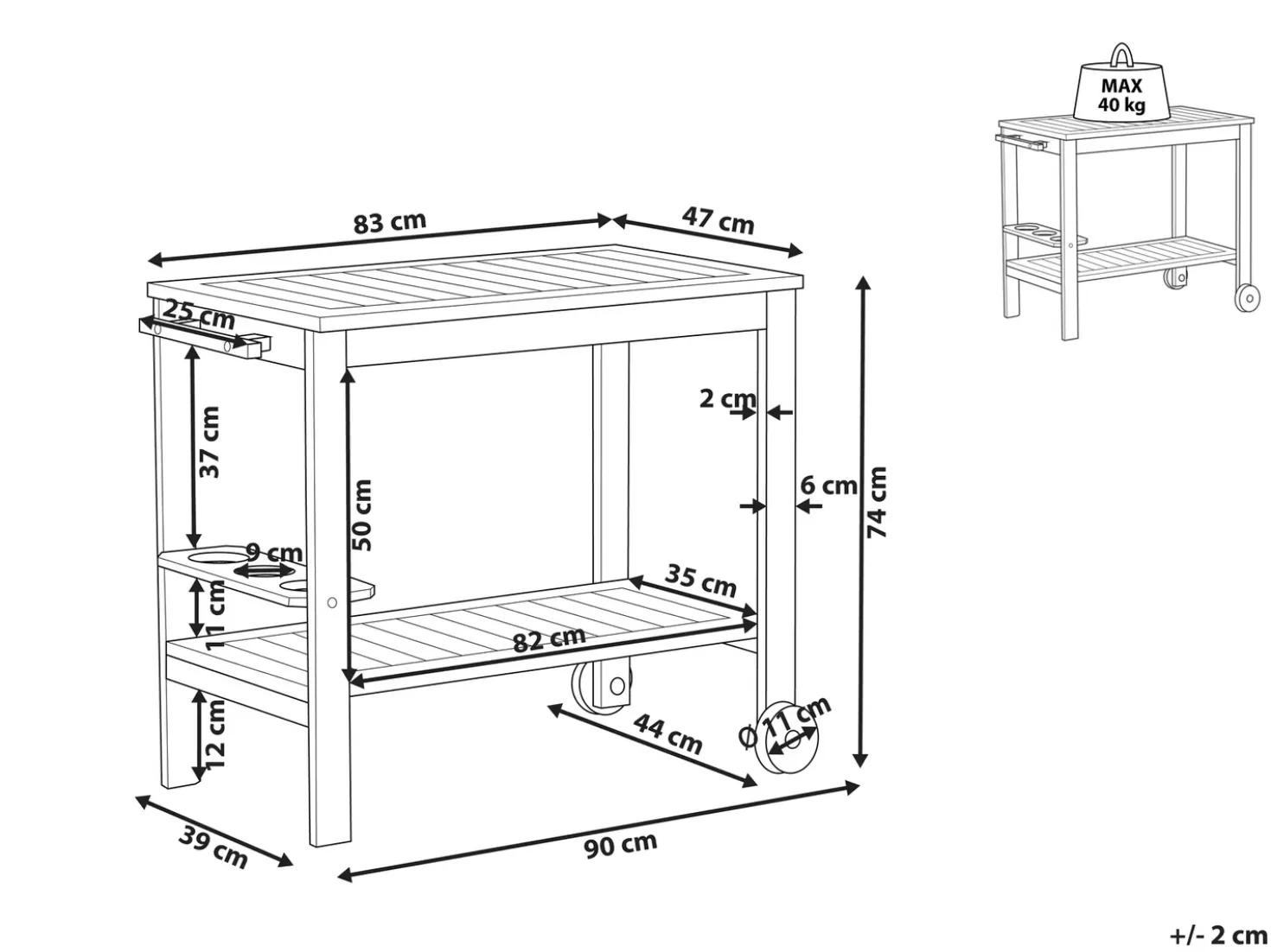 Carrello per bevande da giardino SASSARI II Legno di acacia certificato Marrone chiaro