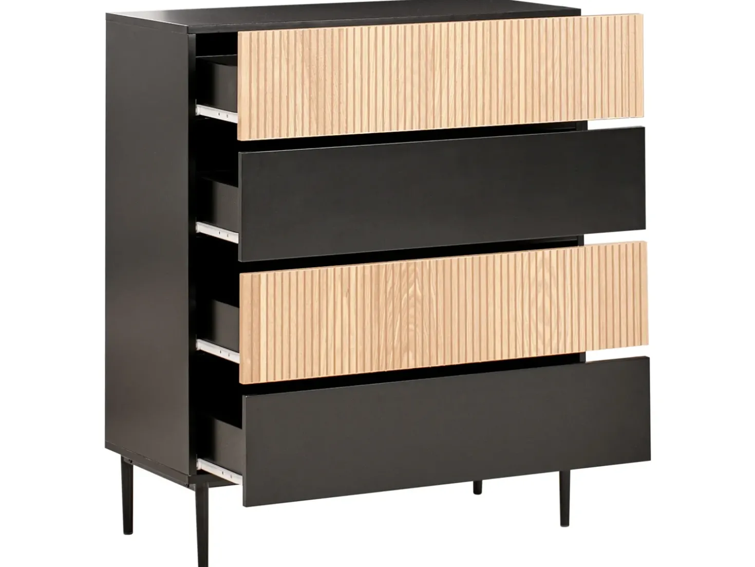 Cassettiera 4 cassetti BLYTHE Frassino naturale Nero