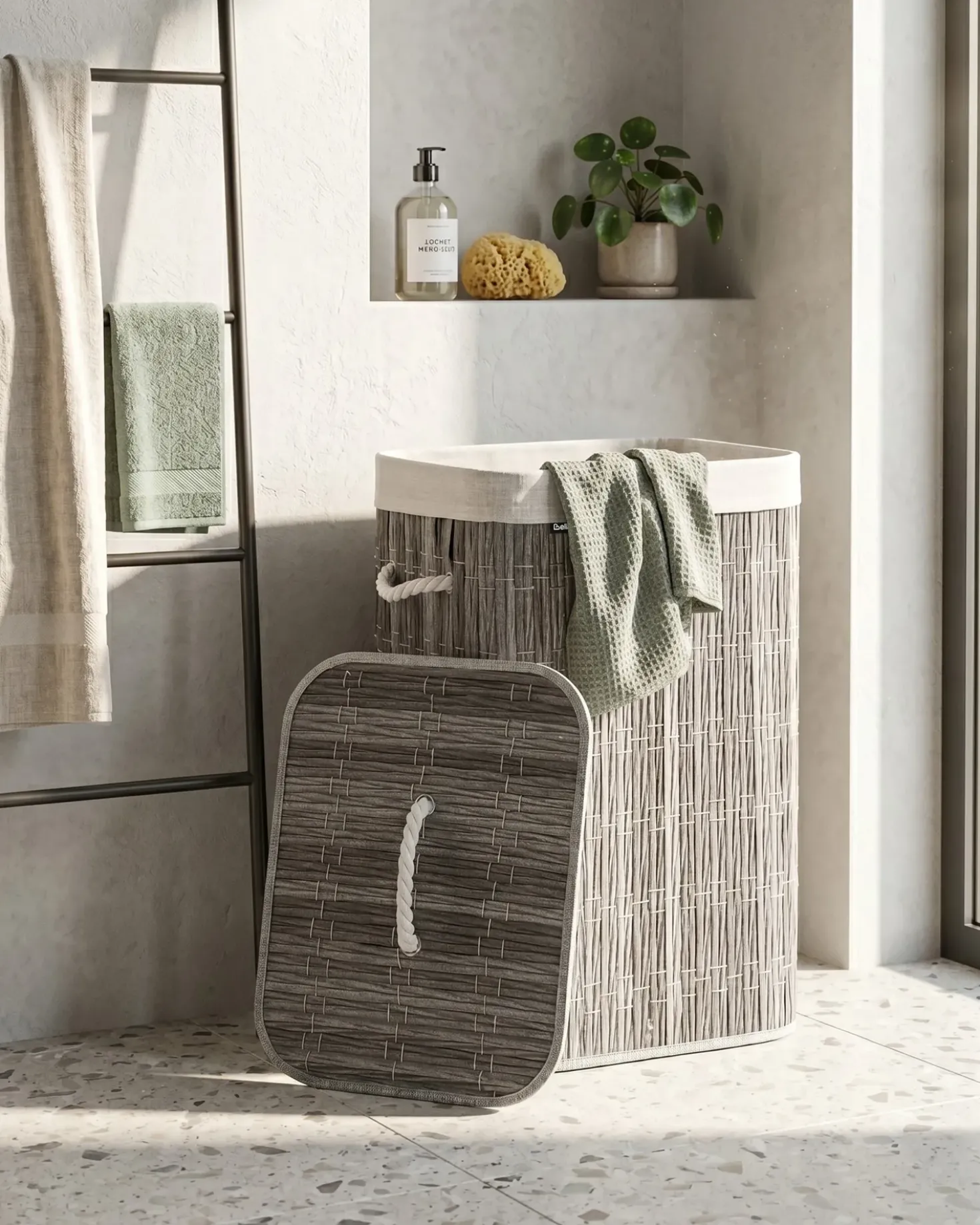 Cesto per la biancheria Con coperchio TRANCURA Tessuto Grigio 72 L