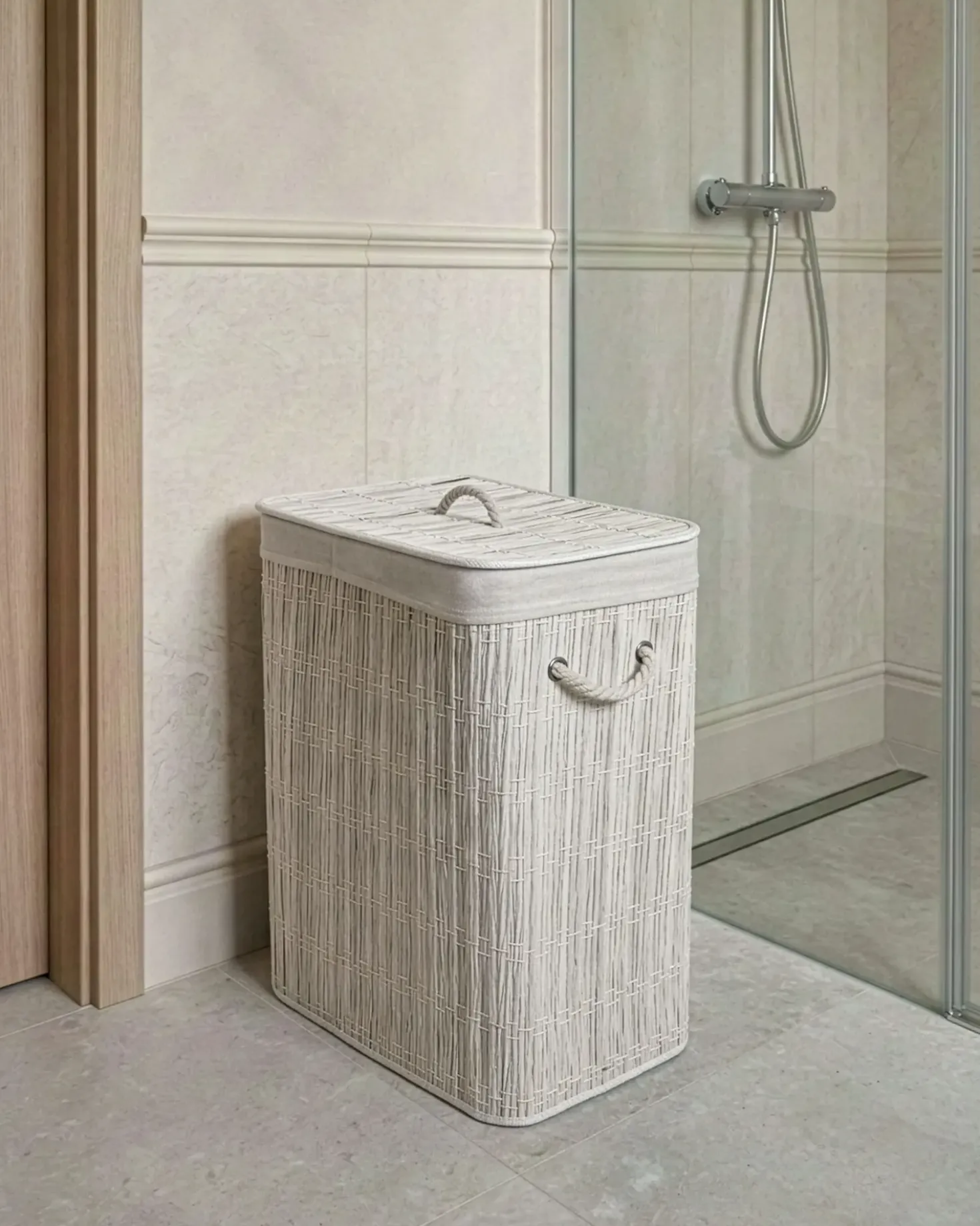 Cesto per la biancheria Con coperchio TRANCURA Tessuto Bianco 72 L