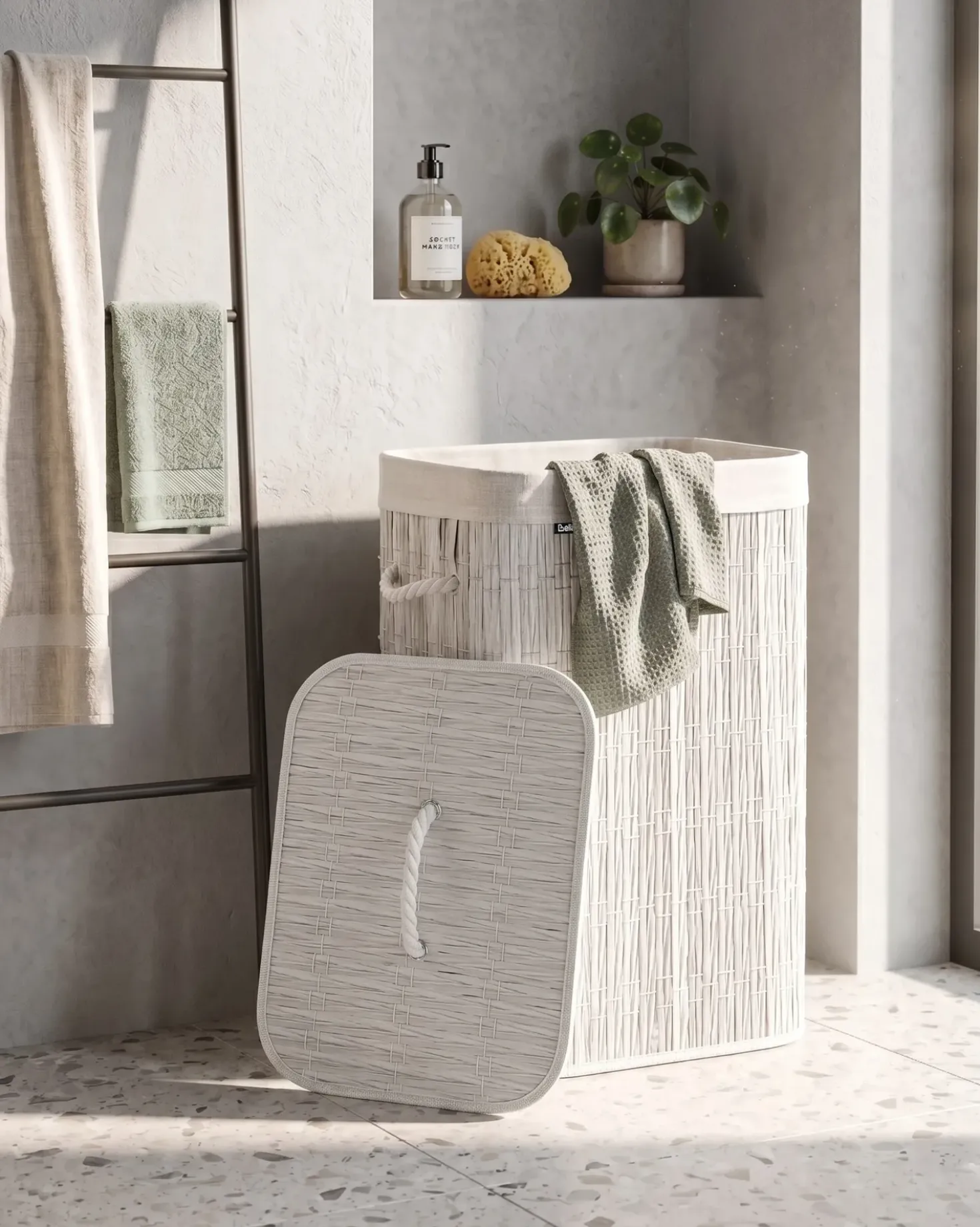 Cesto per la biancheria Con coperchio TRANCURA Tessuto Bianco 72 L