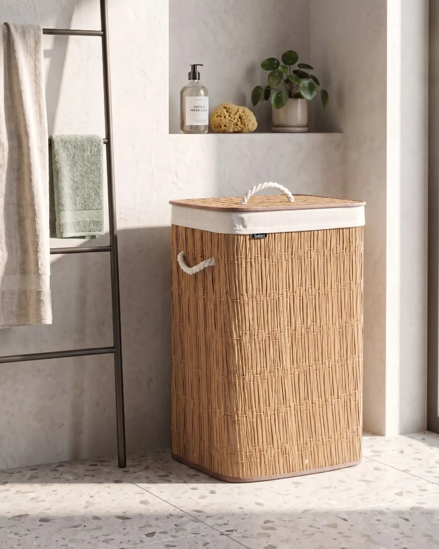 Cesto per la biancheria Con coperchio TRANCURA Tessuto Marrone 72 L