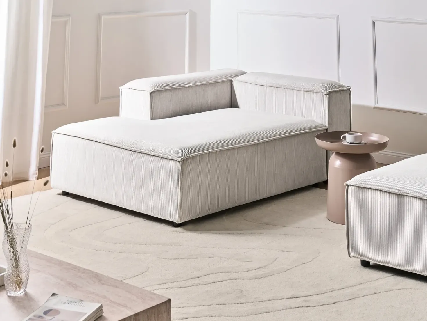 Chaise longue ARDAL Velluto a coste Bianco sporco Lato destro