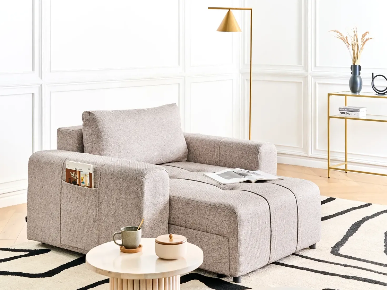Chaise longue INNVIK Tessuto Marrone chiaro con contenitore