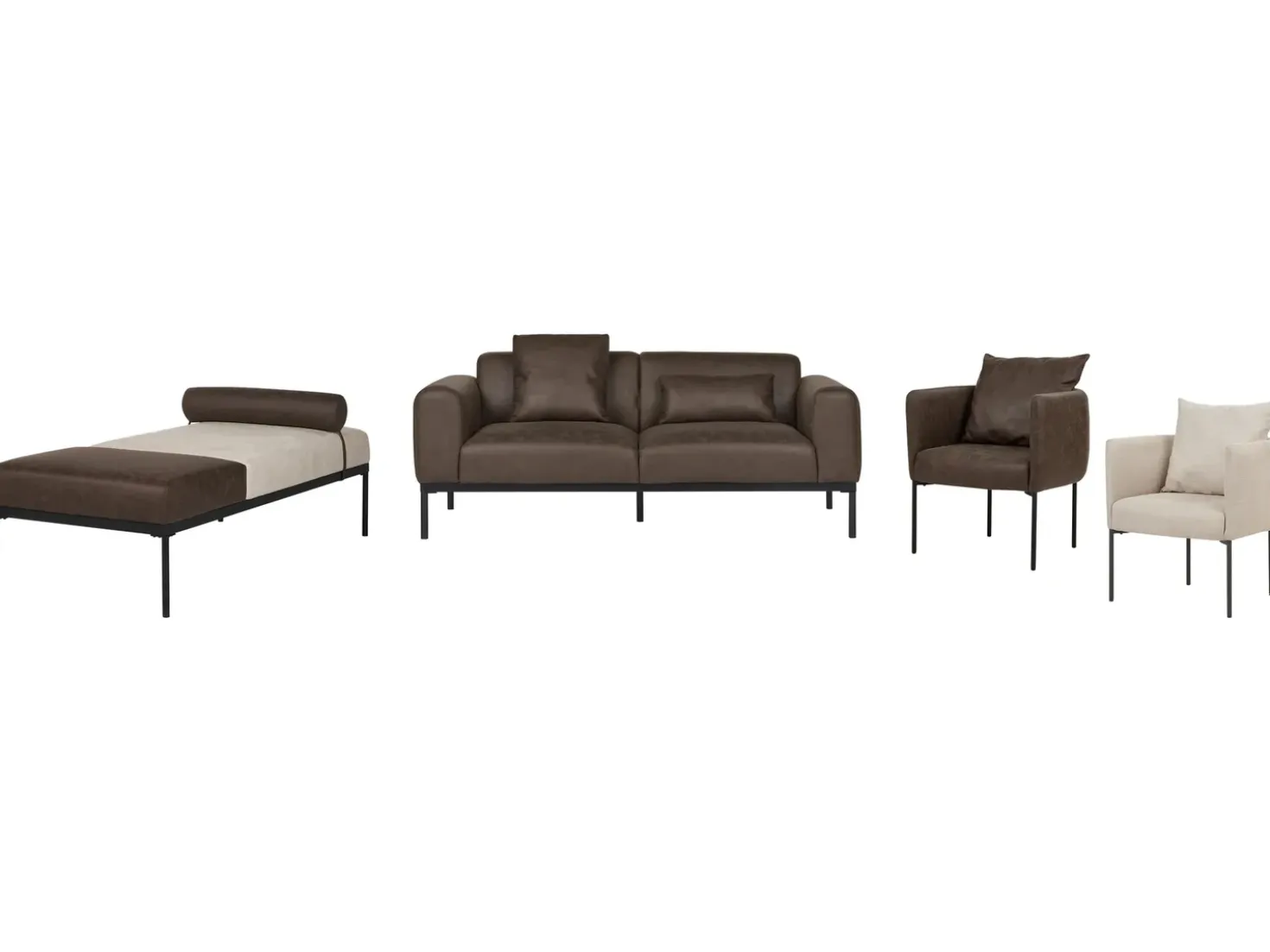 Chaise longue MALMOS Lino sintetico Pelle sintetica Marrone scuro