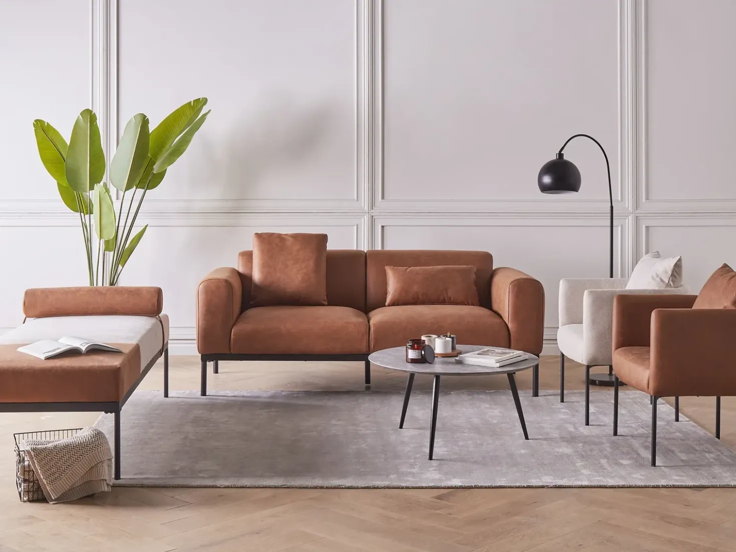 Chaise longue MALMOS Lino sintetico Pelle sintetica Marrone