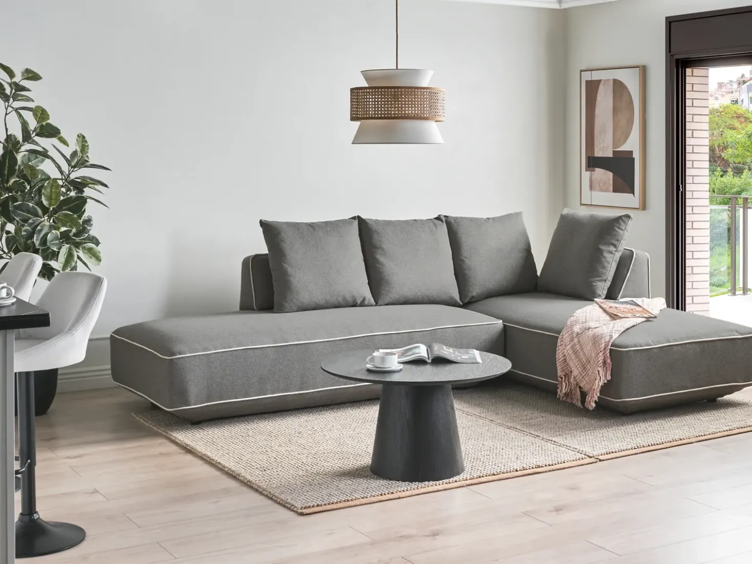 Chaise longue SEILLANS Tessuto Grigio