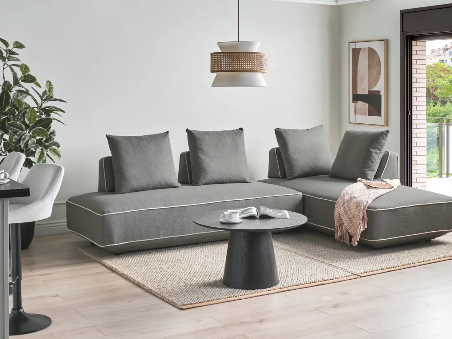 Chaise longue SEILLANS Tessuto Grigio