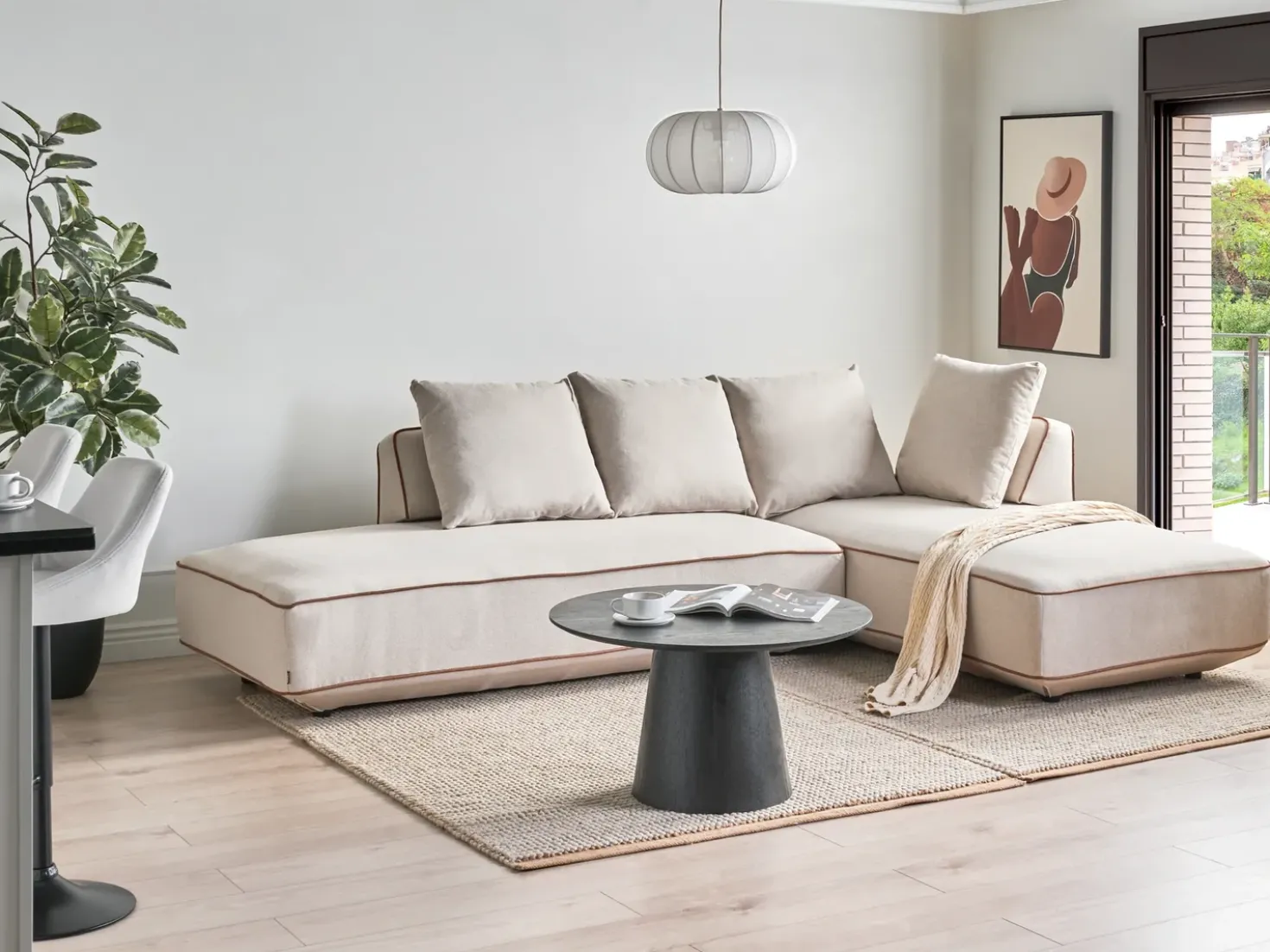 Chaise longue SEILLANS Tessuto Beige chiaro