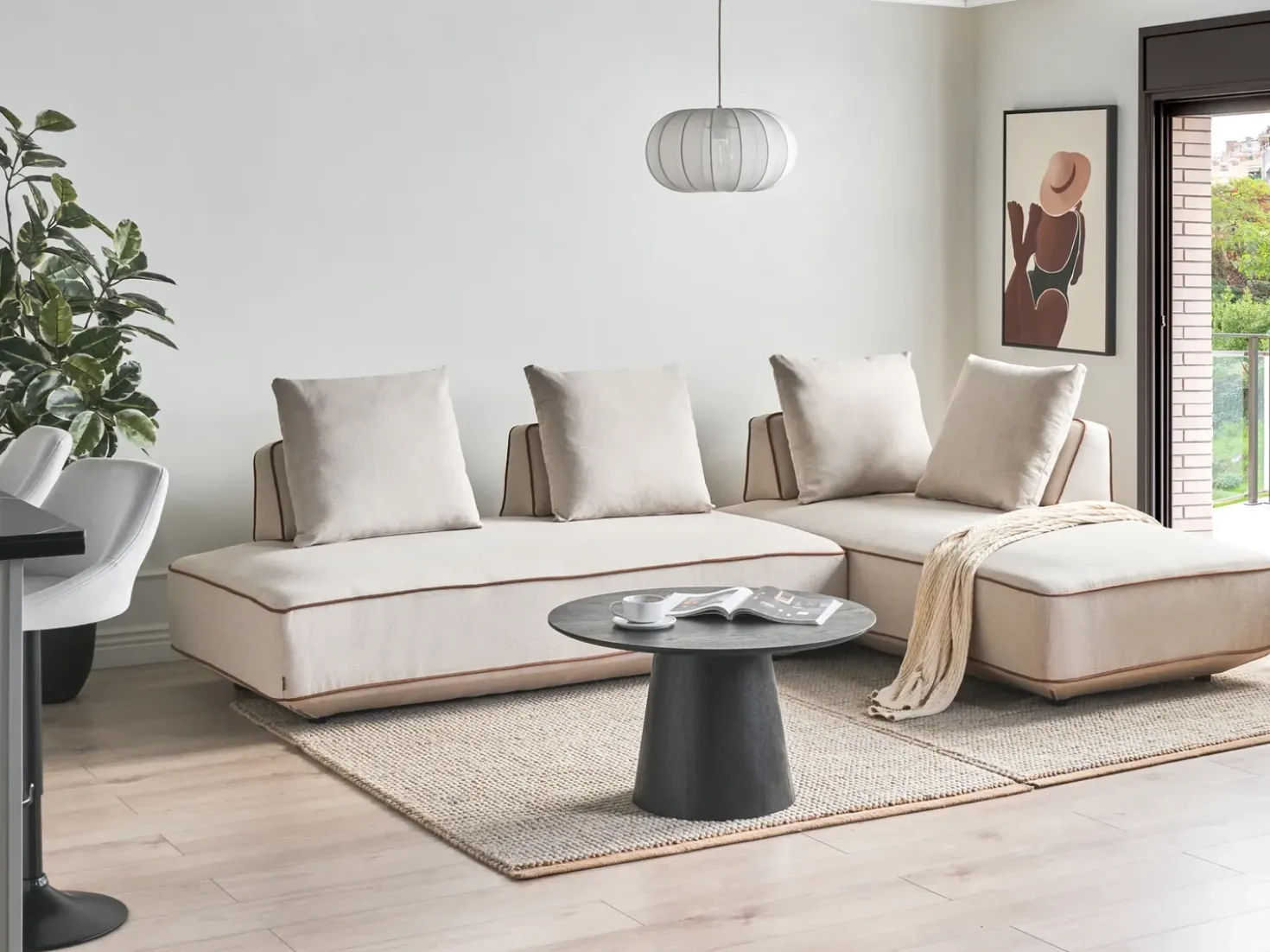 Chaise longue SEILLANS Tessuto Beige chiaro
