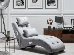 Chaise longue SIMORRE Velluto Grigio con altoparlante Bluetooth integrato