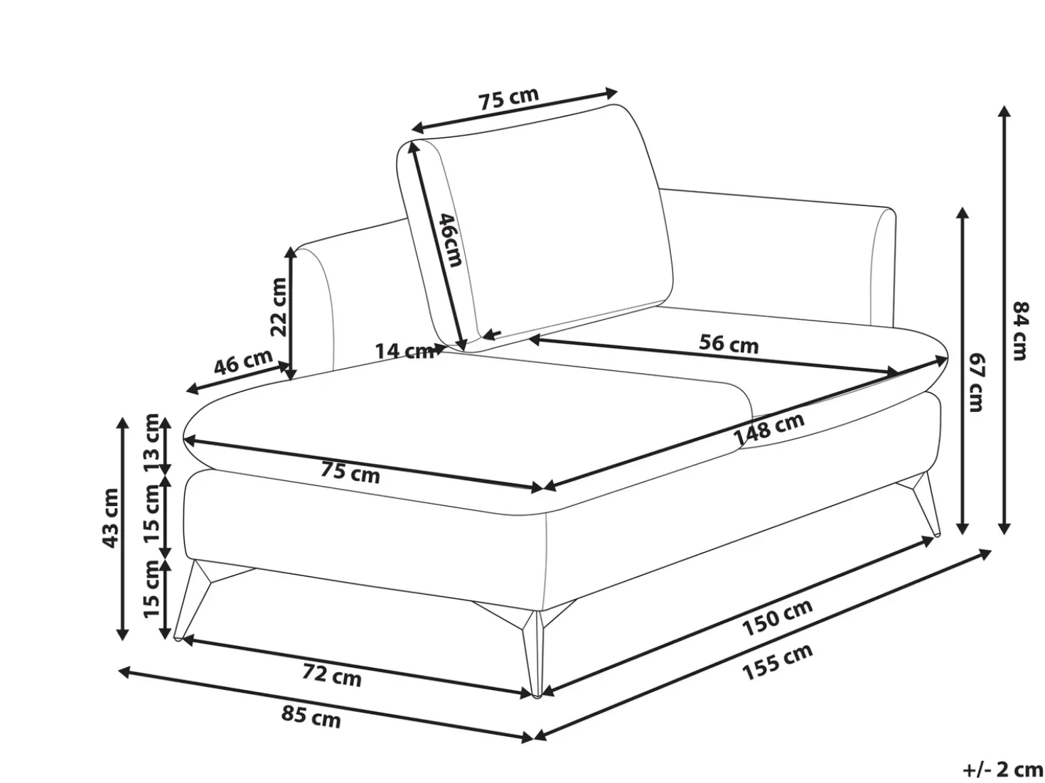 Chaise longue versione destra SIEVOZ Tessuto Grigio chiaro