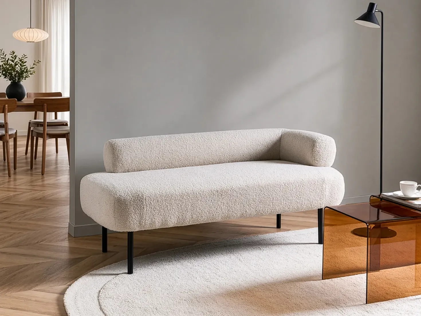Chaise longue versione destra MIRMANDE Bouclé Bianco sporco