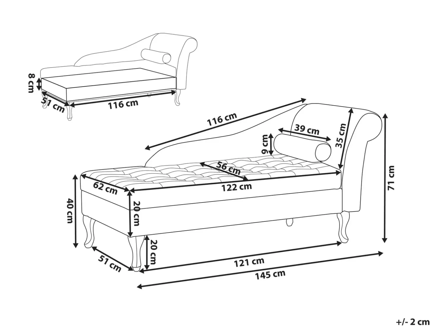 Chaise longue versione destra PESSAC Velluto Beige chiaro con contenitore