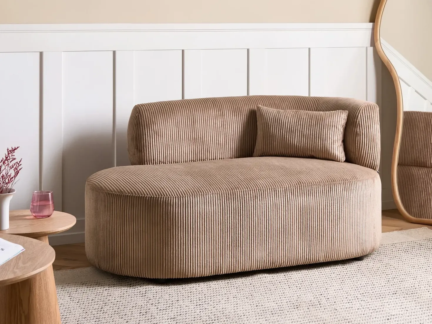Chaise longue versione destra VANVEY Velluto a coste Beige sabbia