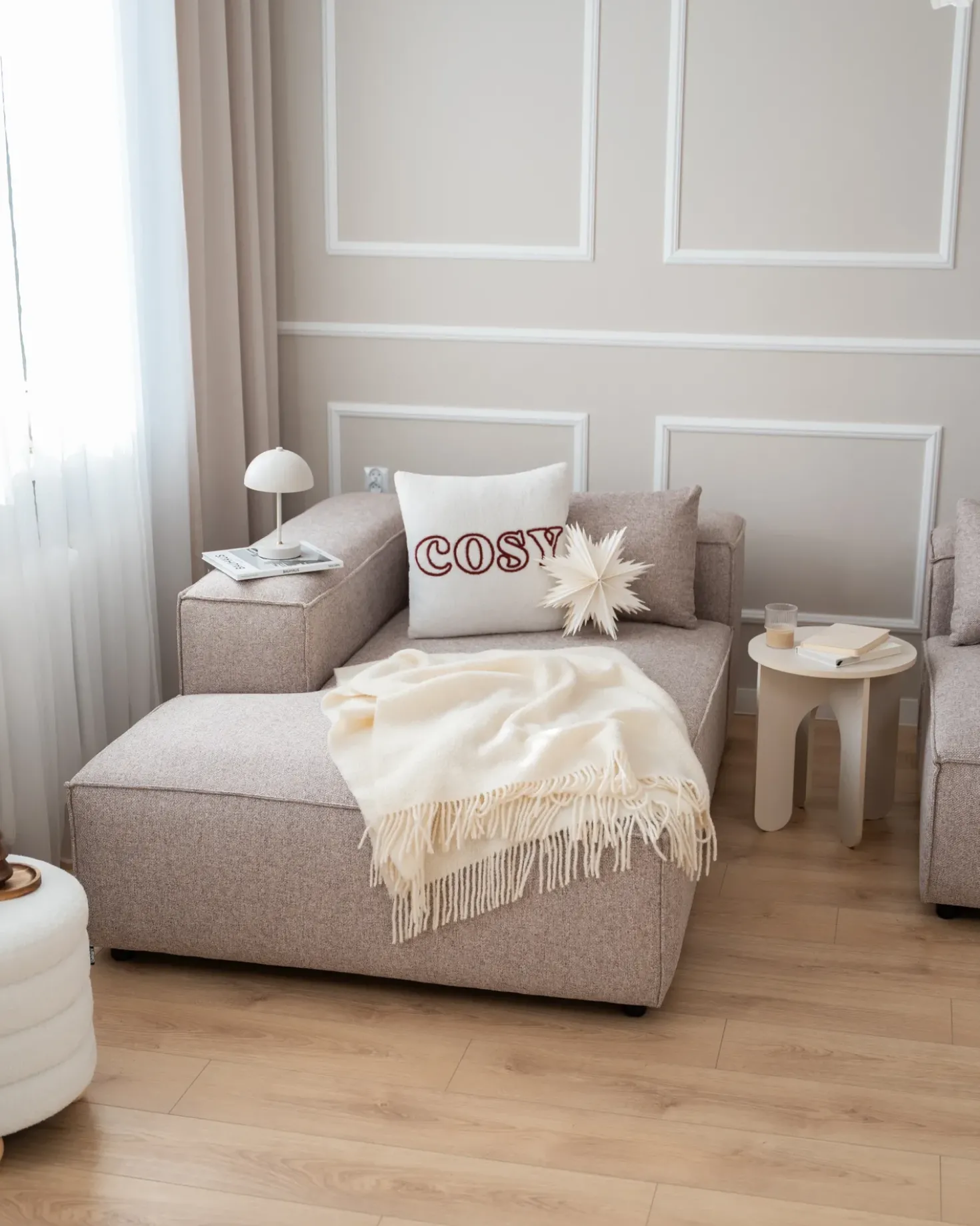 Chaise longue versione destra BRANDE Tessuto Marrone chiaro