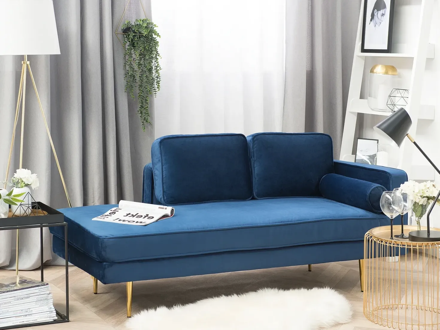Chaise longue versione destra MIRAMAS Velluto Blu marino