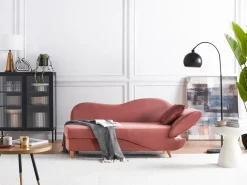 Chaise longue versione destra MERI Velluto Rosa con contenitore