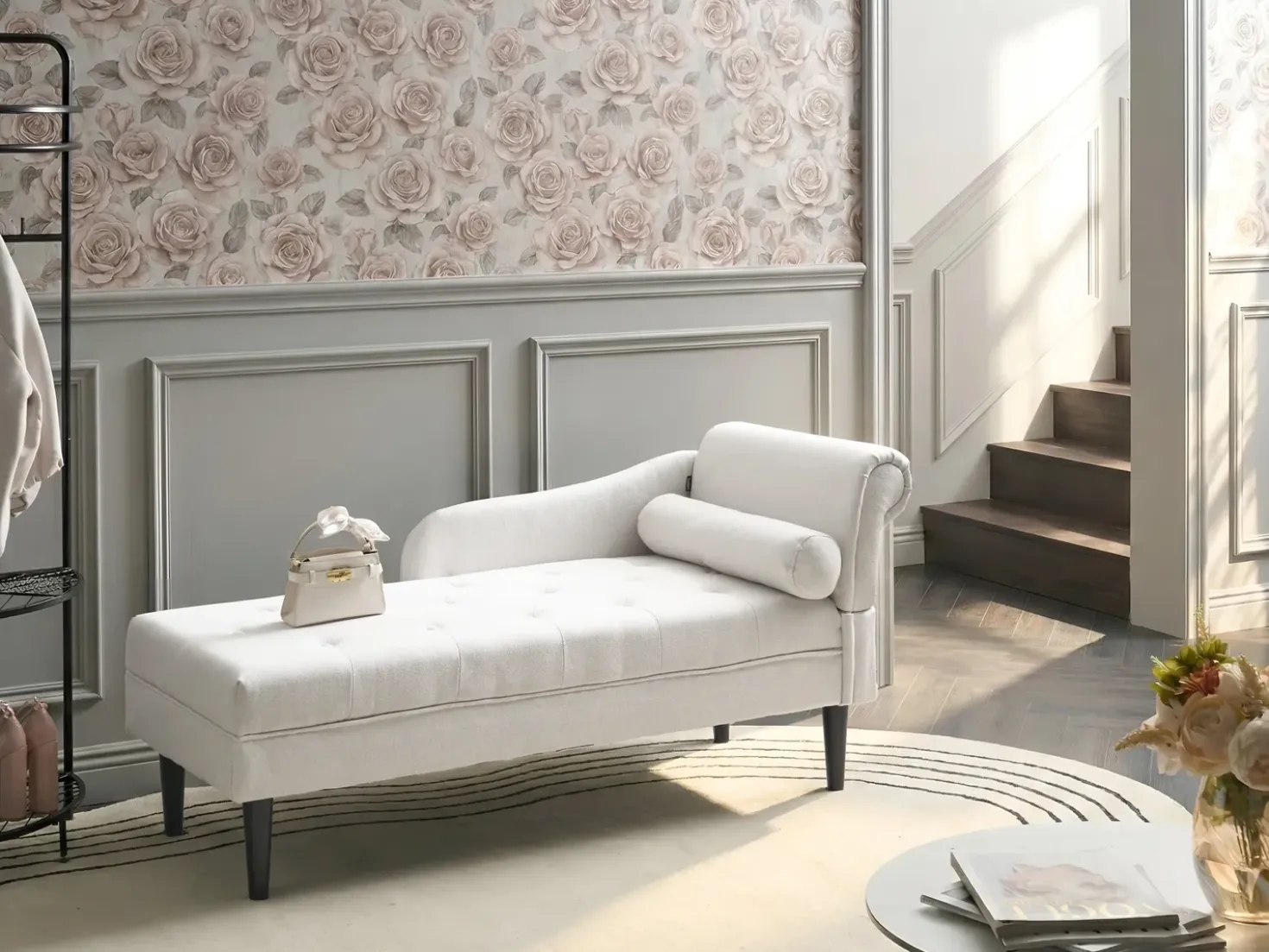 Chaise longue versione destra YVOIRE Tessuto Bianco sporco